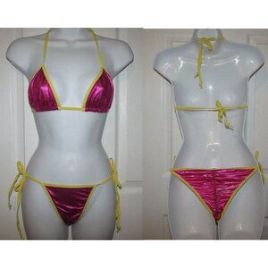 Hot Pink Metallic String Scrunch Butt Cheeky Bikini - NEW
